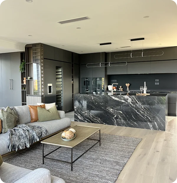 STAGY home staging in Auckland: Modern kitchen and living area