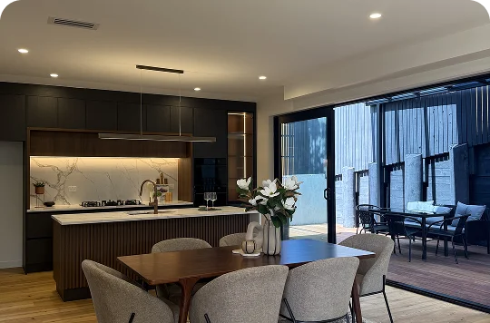 STAGY Auckland home staging: modern kitchen and dining area with outdoor view