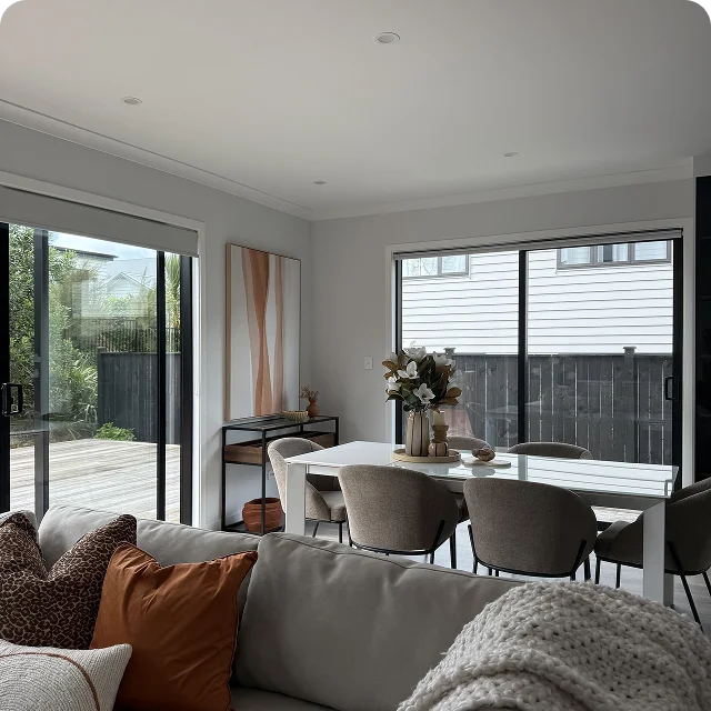 STAGY home staging in Auckland: dining and living area.