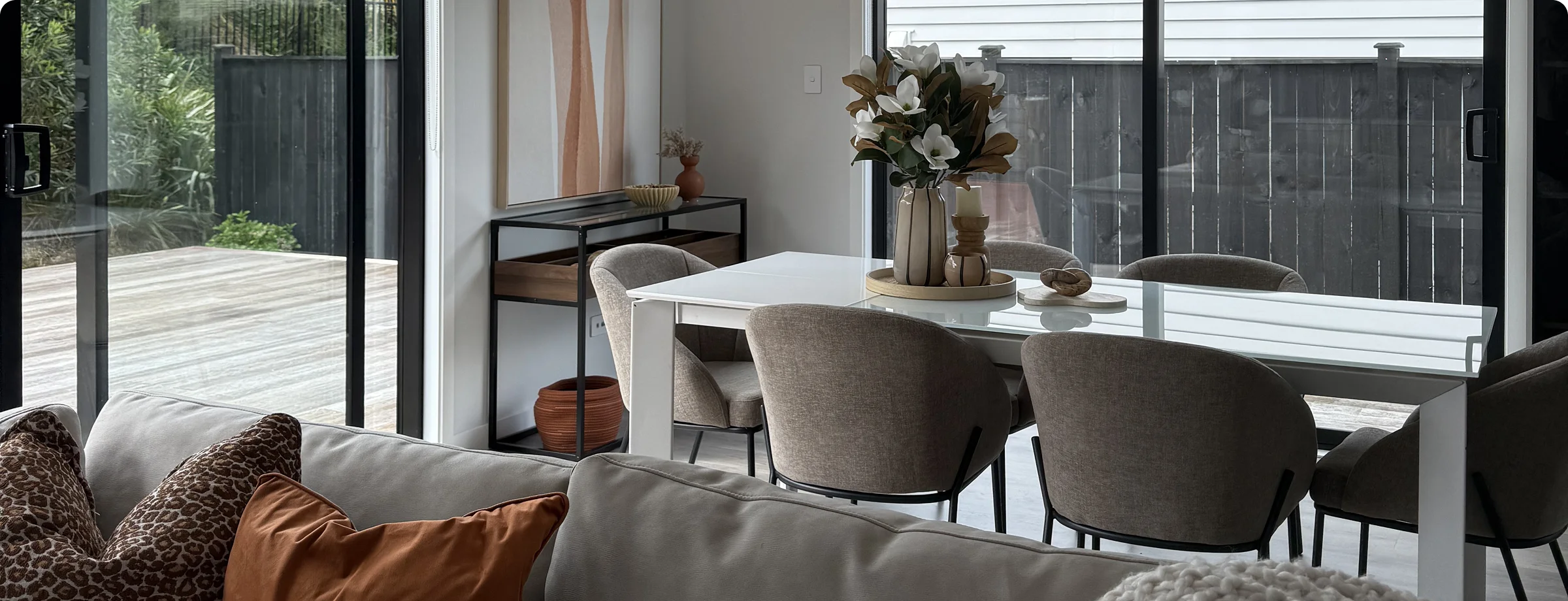 STAGY Auckland home staging: dining area with modern table and chairs.